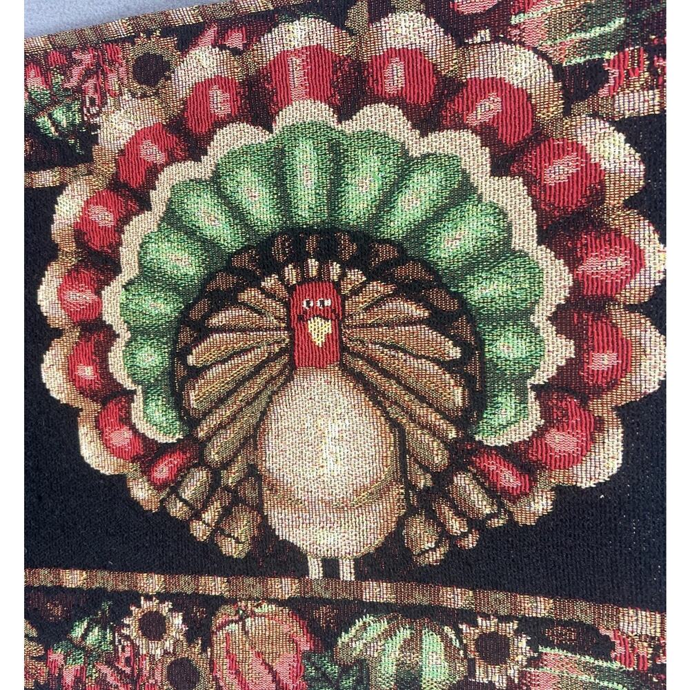 Thanksgiving Turkey Table Runner Tapestry Autumn Fall Harvest Decor 12.5x67 VTG